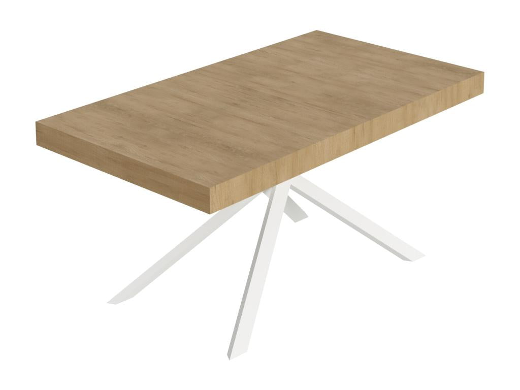 Niket extendable table 90x160/420 cm, natural oak finish, white legs