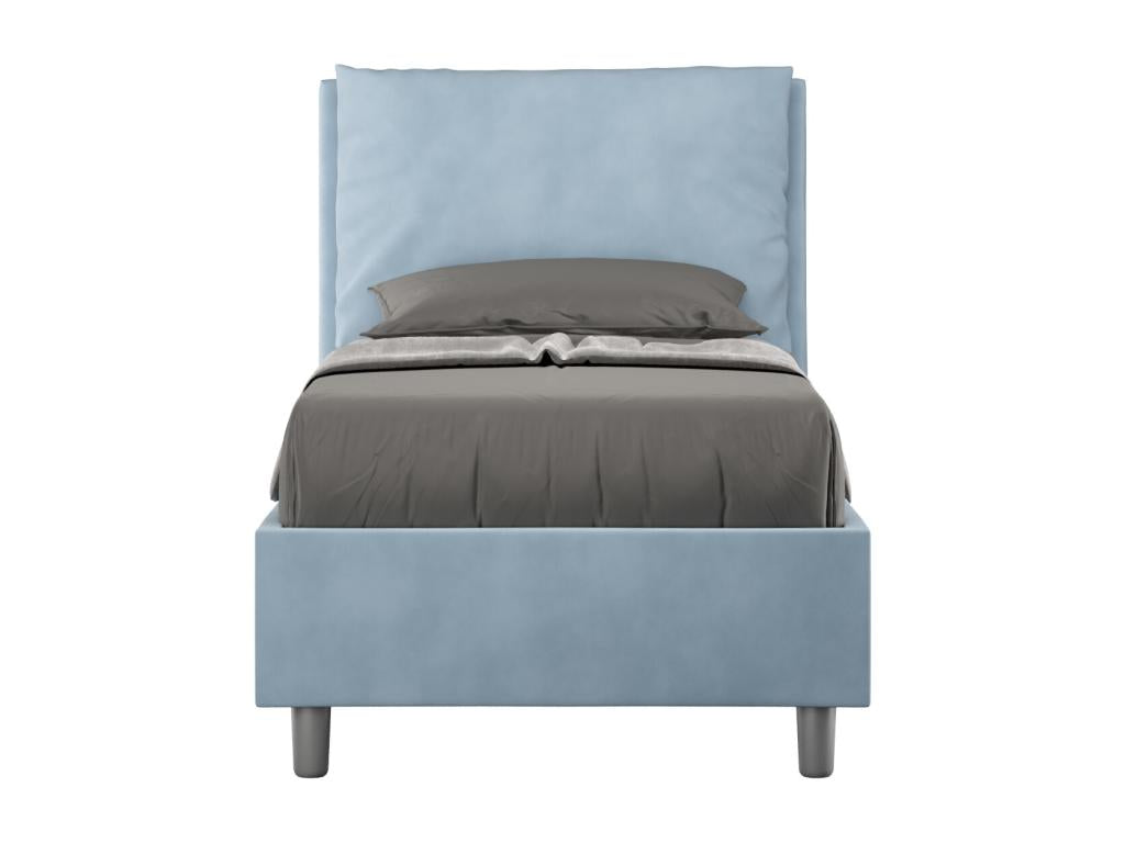 Meublori bed with 80x200 cm upholstered microfiber base, light blue