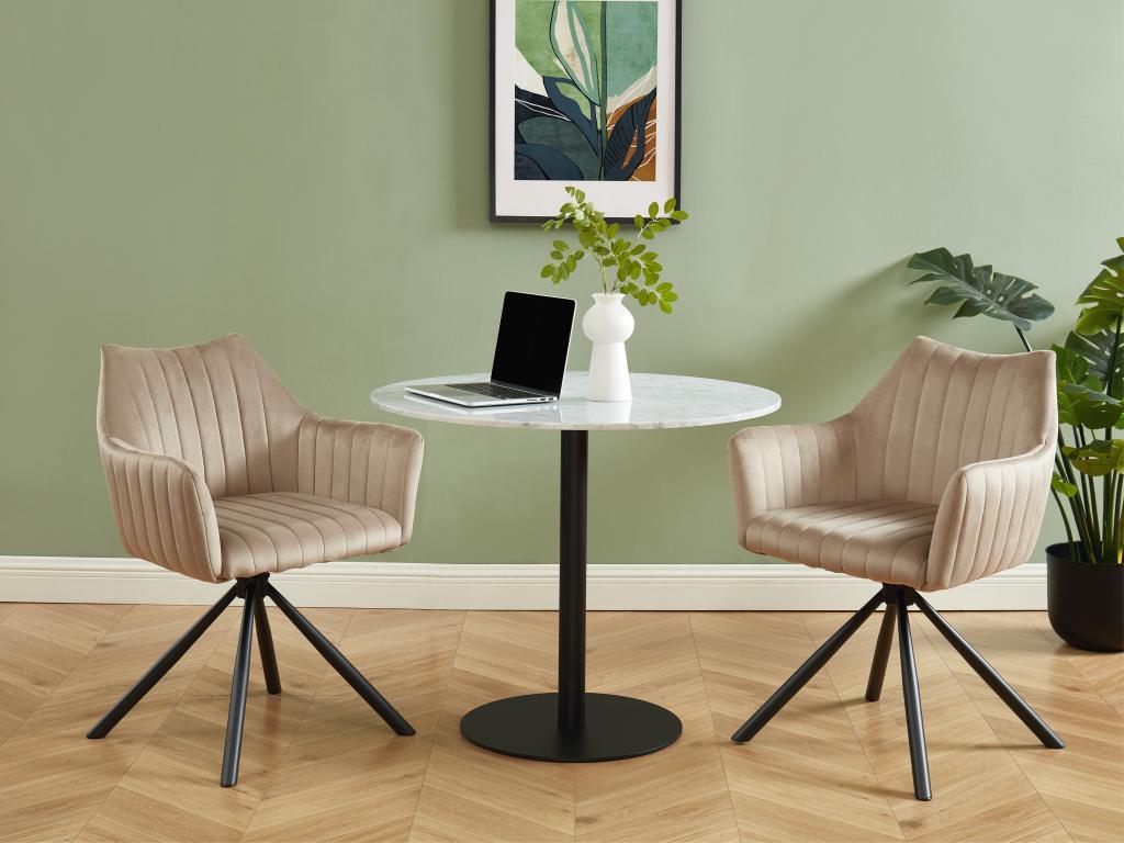 Set of 2 chairs with velvet and metal armrests - Beige - Meublori