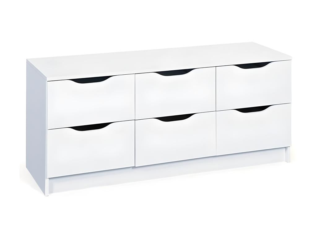 Meublori 6-Drawer Chest of Drawers, 122cm, White