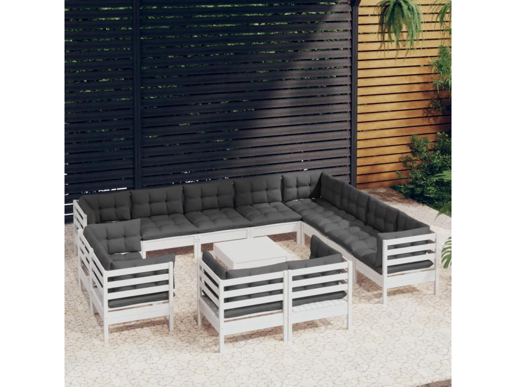 13-piece garden furniture set with cushions, white, solid pine wood