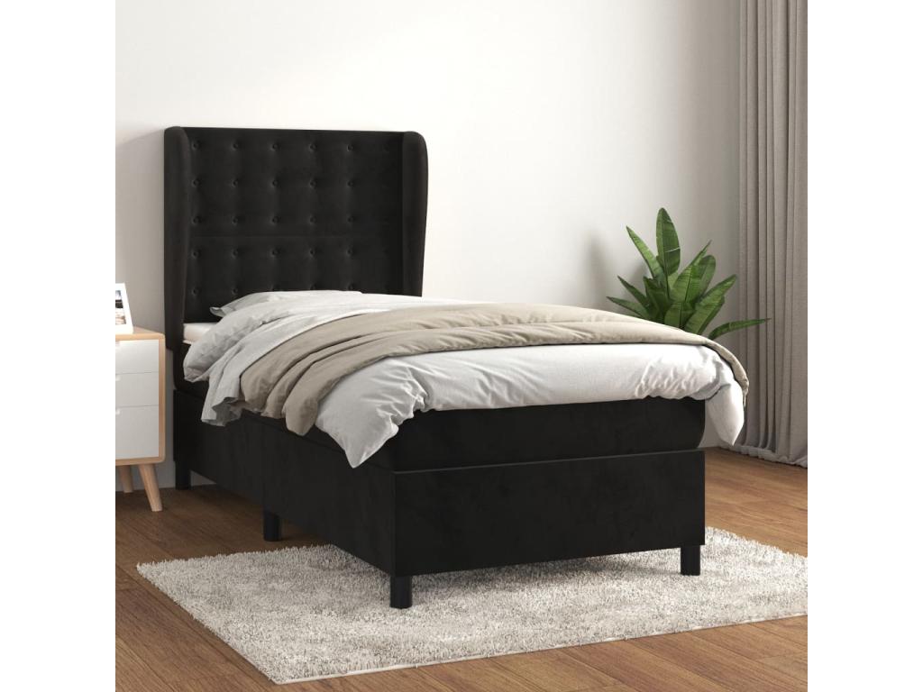 Meublori bed base with black velvet mattress 100x200 cm