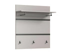 Meublori wall-mounted wardrobe with 1 shelf, 1 hanging rail, and 3 clothes hooks, grey and black.