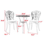 3-Piece Aluminum Outdoor Patio Butterfly Table and Chairs with Umbrella Hole