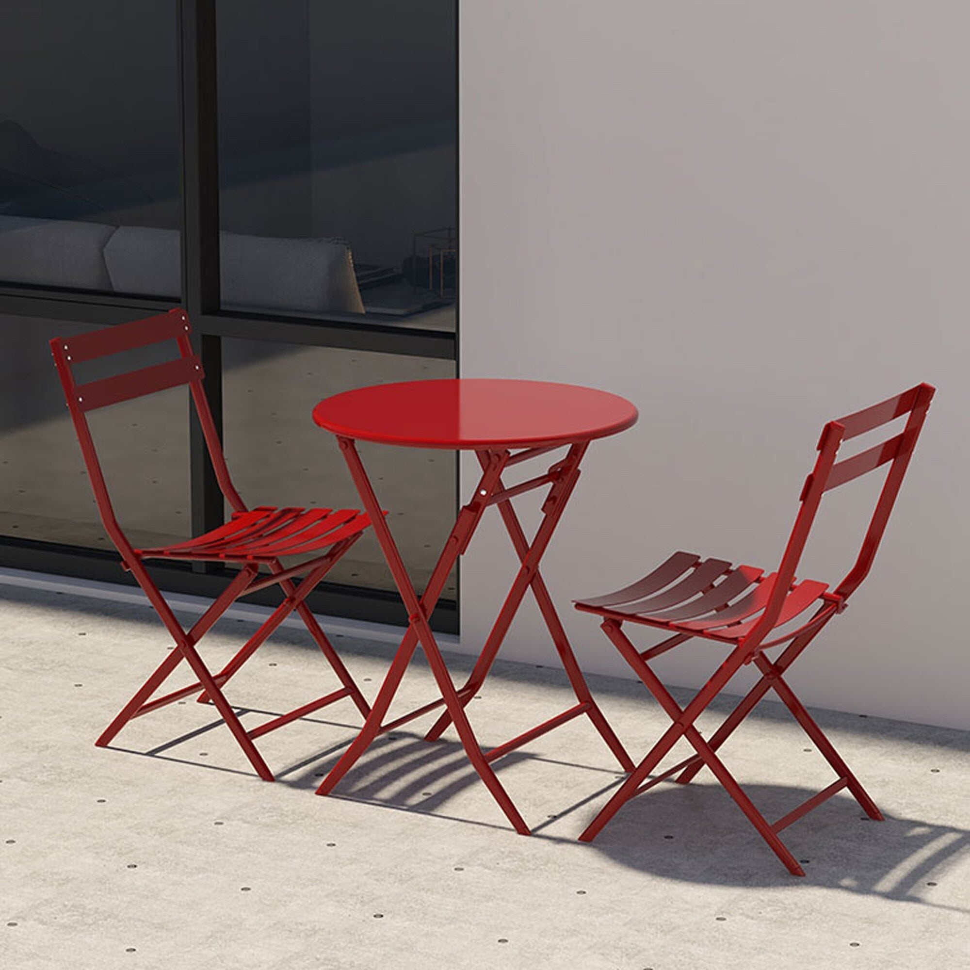 3-Piece Minimalist Patio Bistro Set of Foldable Round Table & Chairs - 3-Piece-Patio-Bistro-Set