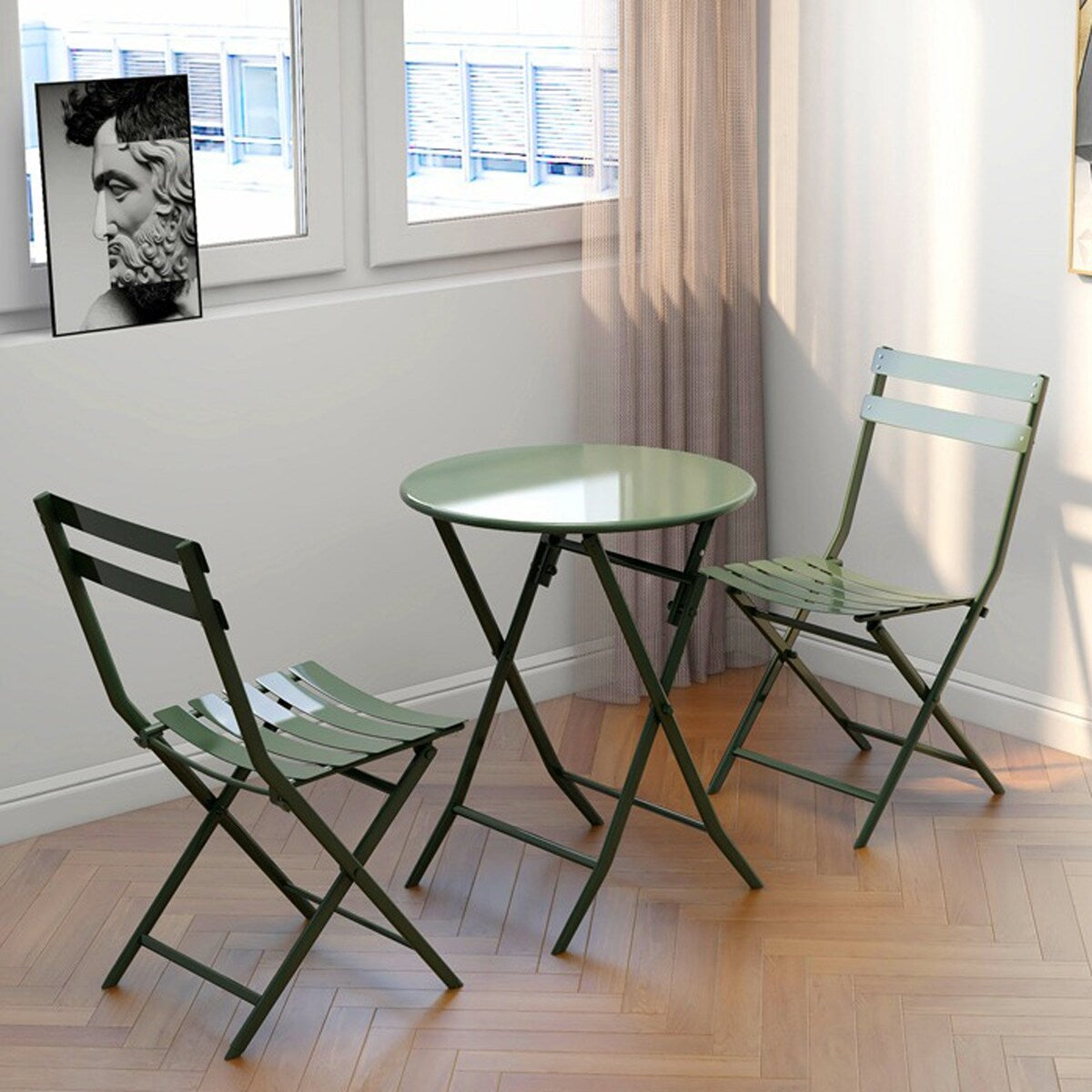 3-Piece Minimalist Patio Bistro Set of Foldable Round Table & Chairs - 3-Piece-Patio-Bistro-Set
