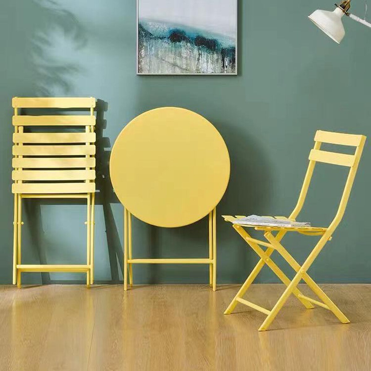 3-Piece Minimalist Patio Bistro Set of Foldable Round Table & Chairs - 3-Piece-Patio-Bistro-Set