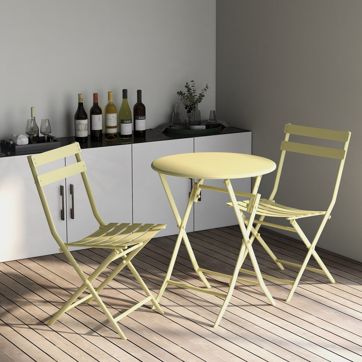 3-Piece Minimalist Patio Bistro Set of Foldable Round Table & Chairs - 3-Piece-Patio-Bistro-Set