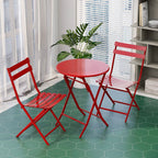 3-Piece Minimalist Patio Bistro Set of Foldable Round Table & Chairs - 3-Piece-Patio-Bistro-Set