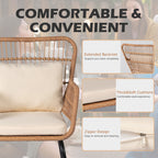 3 Piece Outdoor Wicker Conversation Bistro Set, All-Weather Rattan Furniture Patio Chairs Set with Cushions