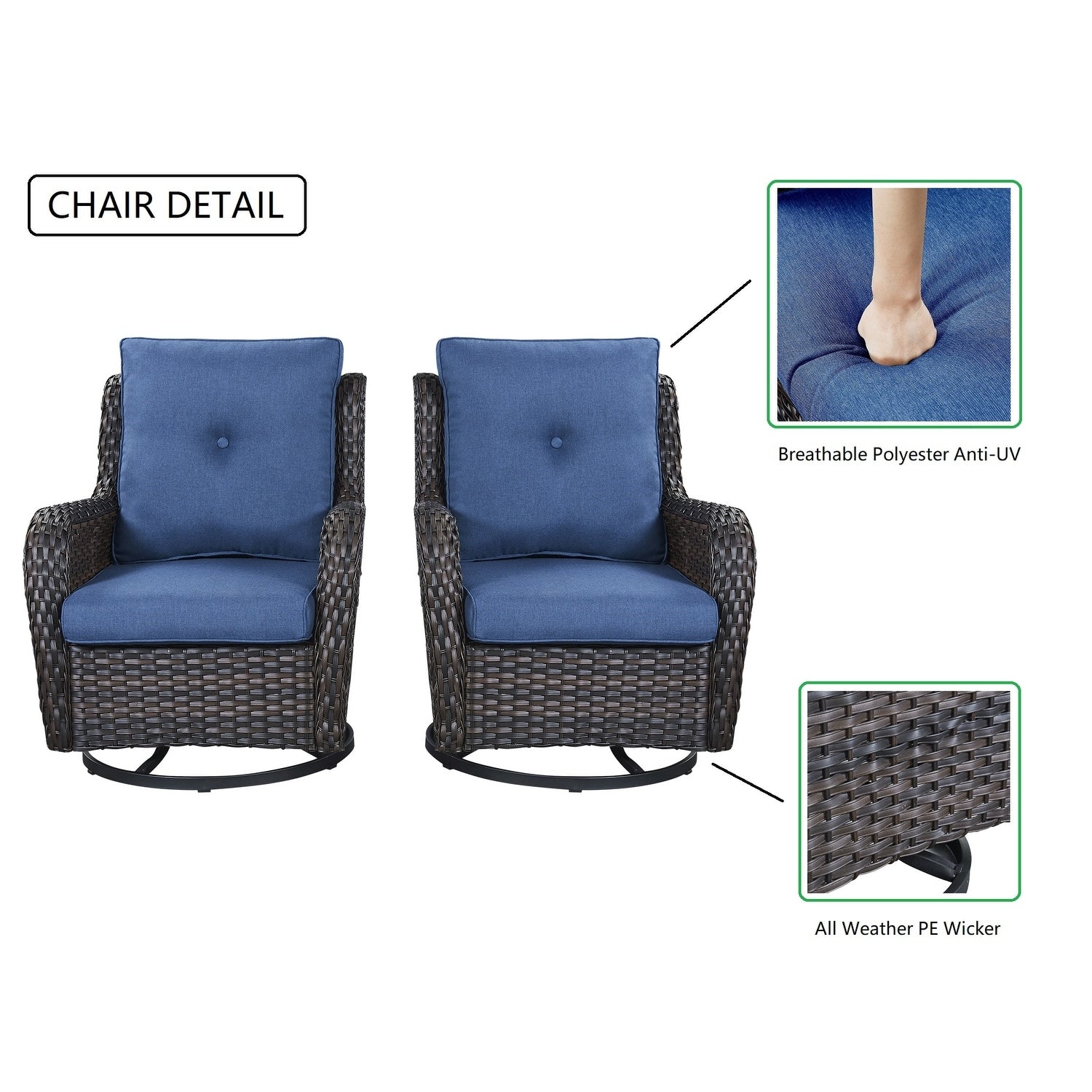 Gymojoy 3 Piece Outdoor Wicker Swivel Rocker with Cushion & Table