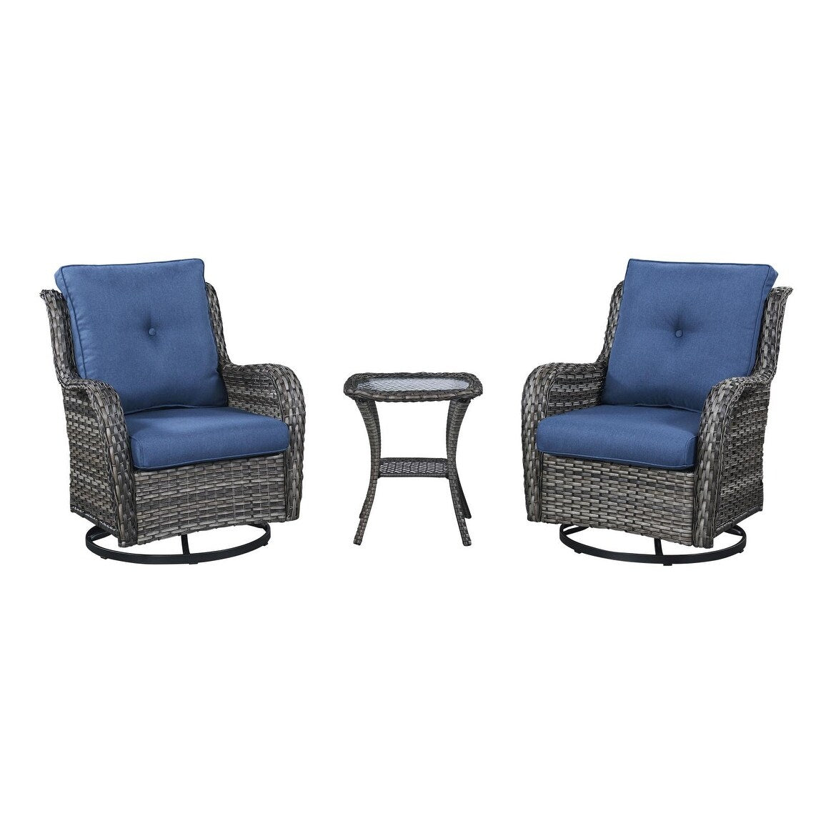 Gymojoy 3 Piece Outdoor Wicker Swivel Rocker with Cushion & Table