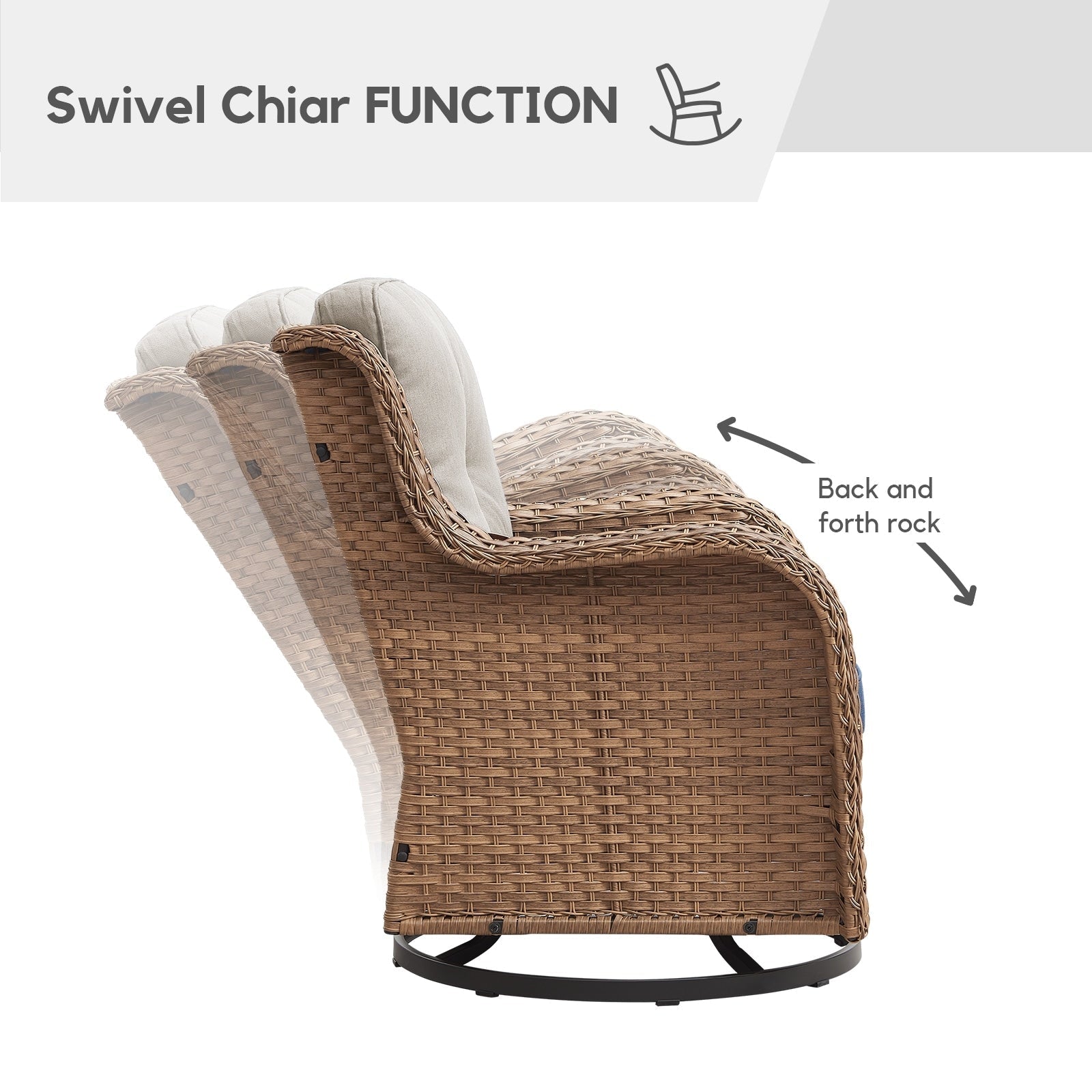 Gymojoy 3 Piece Outdoor Wicker Swivel Rocker with Cushion & Table