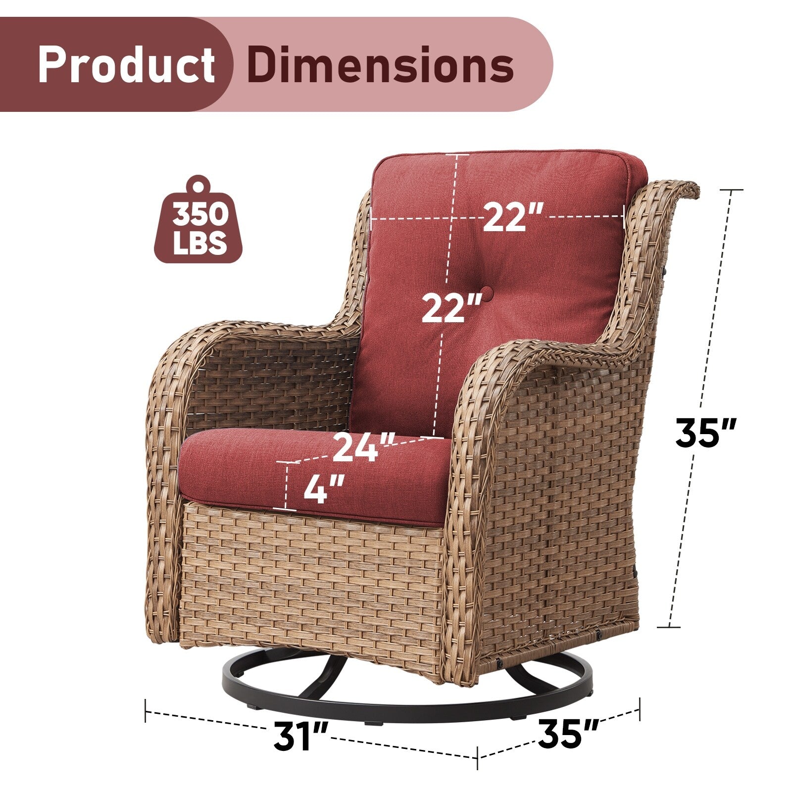 Gymojoy 3 Piece Outdoor Wicker Swivel Rocker with Cushion & Table