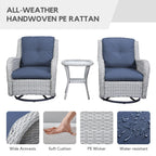 Gymojoy 3 Piece Outdoor Wicker Swivel Rocker with Cushion & Table