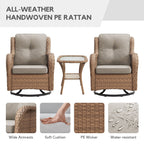 Gymojoy 3 Piece Outdoor Wicker Swivel Rocker with Cushion & Table