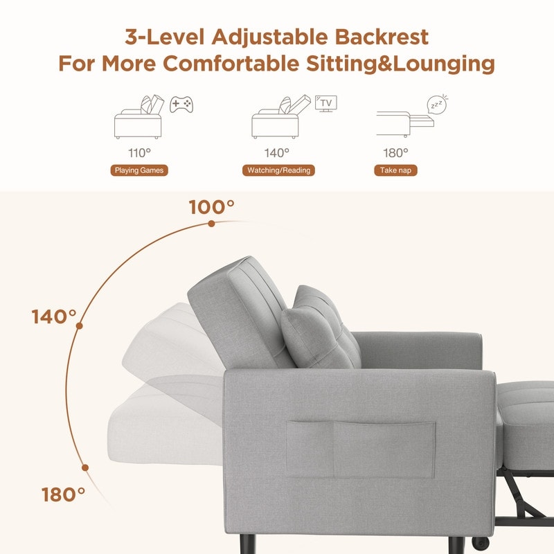 3-in-1 Adjustable Sleeper Sofa Bed, Pull Out Chair Sofa, Convertible Folding Bed for Living Room