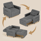 3-in-1 Pull-Out Sofa Bed Sleeper Chair , Convertible Adjustable Foldable Upholstered Lounge Couch