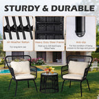 3 Piece Outdoor Wicker Conversation Bistro Set, All-Weather Rattan Furniture Patio Chairs Set with Cushions