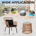 3 Piece Outdoor Wicker Conversation Bistro Set, All-Weather Rattan Furniture Patio Chairs Set with Cushions