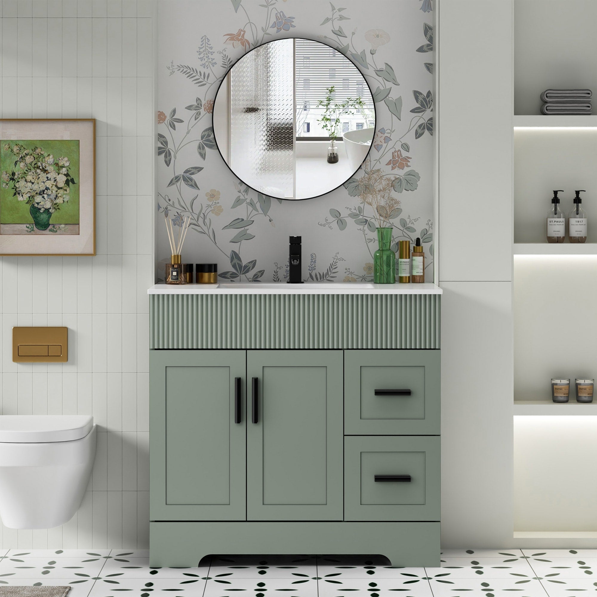 Wavy Line 30/36/48 Bathroom Vanity Set with Sink & Faucet