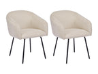 Set of 2 chairs with armrests in textured fabric and black metal - Cream - Meublori