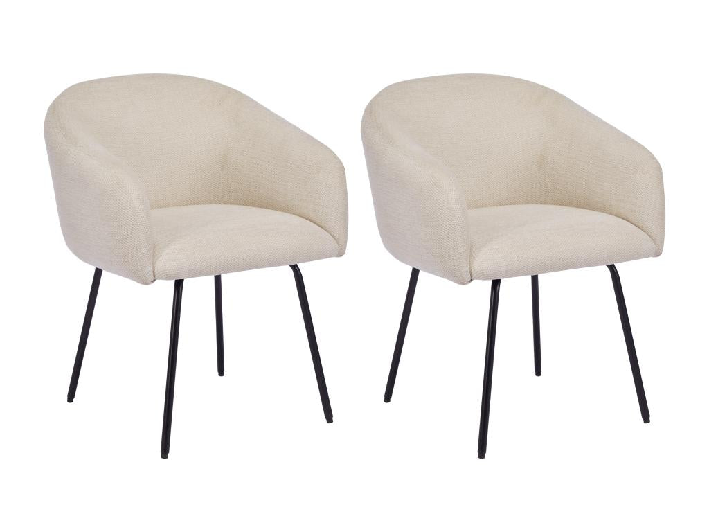 Set of 2 chairs with armrests in textured fabric and black metal - Cream - Meublori