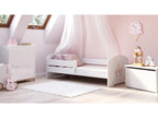 Meublori - 160x80 single bed with graphic design for children, complete with guardrail, mattress and frame