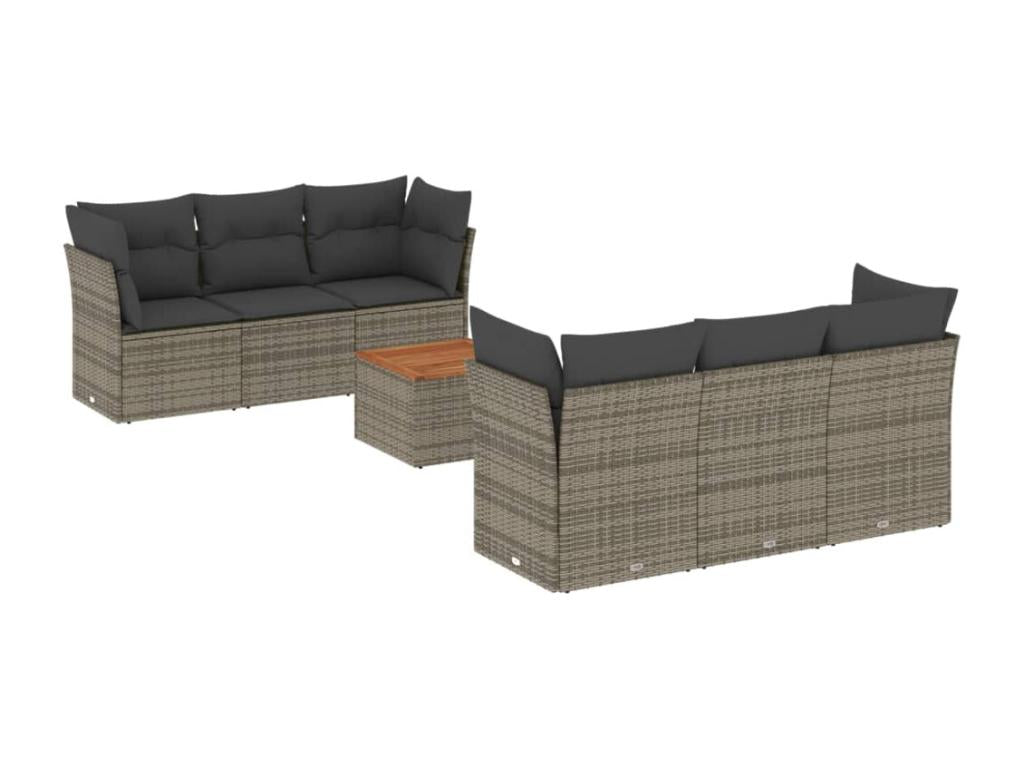 Garden furniture set with cushions, 7 pieces, grey woven resin