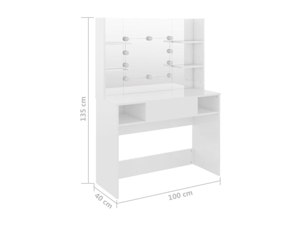 Makeup table with white wood effect, 100x40x135 cm, 02 0006277