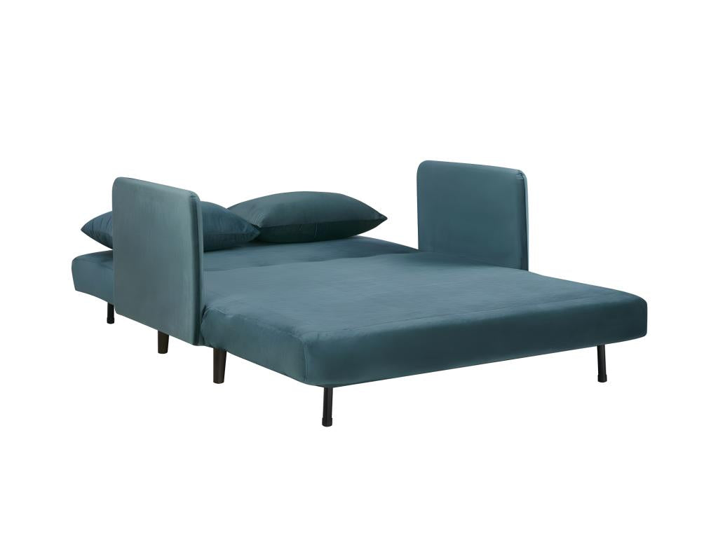 Meublori - 2-seater convertible sofa in velvet, 120cm wide - Duck blue