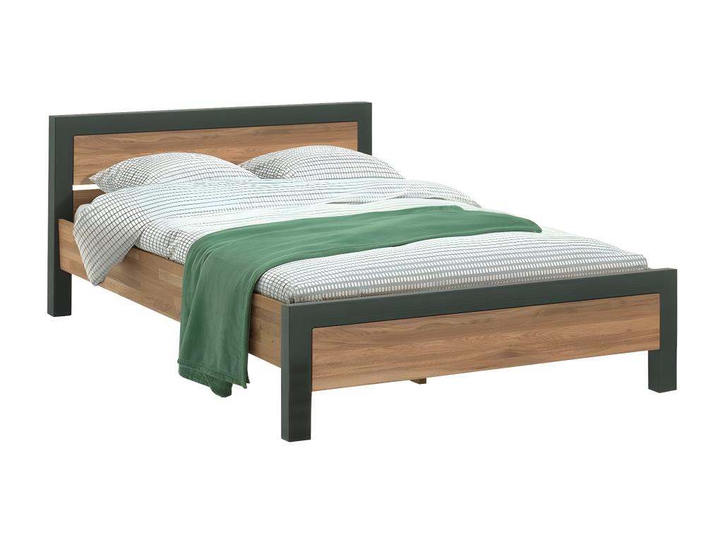 Double bed in oak wood and metal, 160 cm, Meublori 2