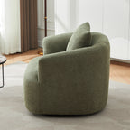 360° Swivel Chair, 38.2 Boucle Accent Chair with Throw Pillow, Upholstered Barrel Sofa Chair with Curved Armrests