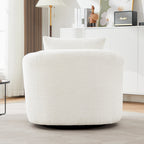 360° Swivel Chair, 38.2 Boucle Accent Chair with Throw Pillow, Upholstered Barrel Sofa Chair with Curved Armrests