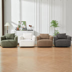 360° Swivel Chair, 38.2 Boucle Accent Chair with Throw Pillow, Upholstered Barrel Sofa Chair with Curved Armrests