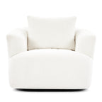 360° Swivel Chair, 38.2 Boucle Accent Chair with Throw Pillow, Upholstered Barrel Sofa Chair with Curved Armrests