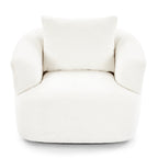 360° Swivel Chair, 38.2 Boucle Accent Chair with Throw Pillow, Upholstered Barrel Sofa Chair with Curved Armrests