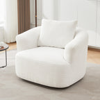 360° Swivel Chair, 38.2 Boucle Accent Chair with Throw Pillow, Upholstered Barrel Sofa Chair with Curved Armrests