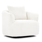 360° Swivel Chair, 38.2 Boucle Accent Chair with Throw Pillow, Upholstered Barrel Sofa Chair with Curved Armrests