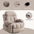 360° Swivel Recliner Chair with Massage, Heat, USB, and Cup Holders