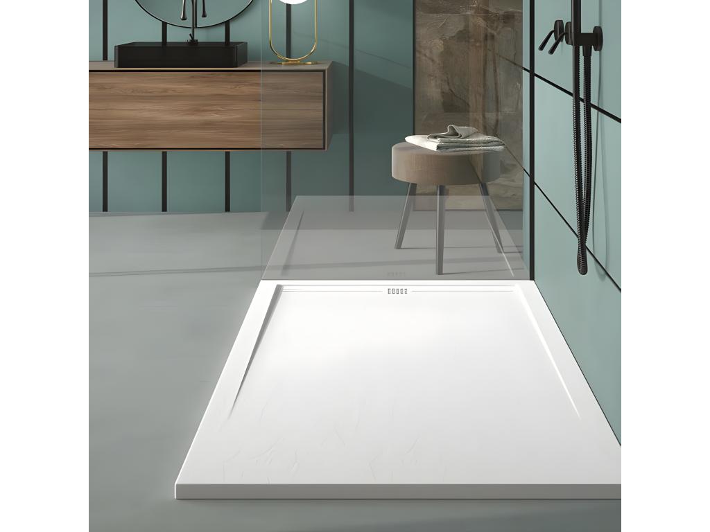 White shower tray with slate finish, Meublori CACH colored grate - 190x90 cm