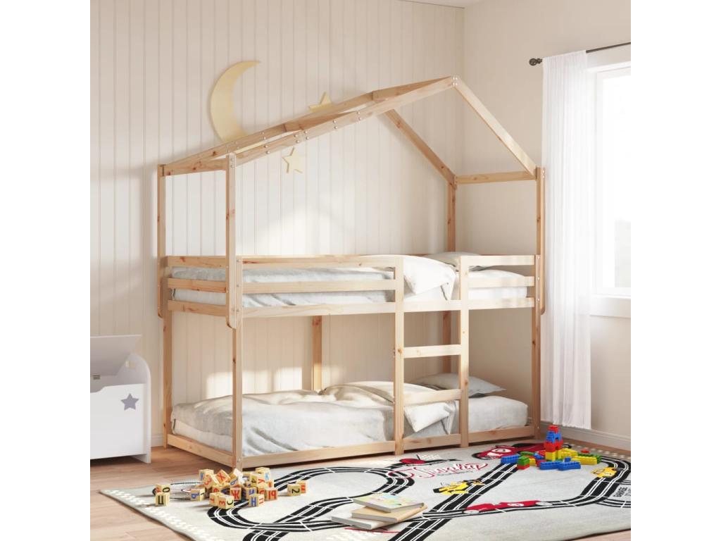 Bunk bed with roof, 90x190 cm, solid pine wood