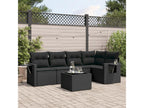 6-piece garden furniture set with cushions, black woven resin