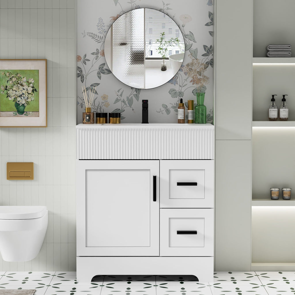 Wavy Line 30/36/48 Bathroom Vanity Set with Sink & Faucet