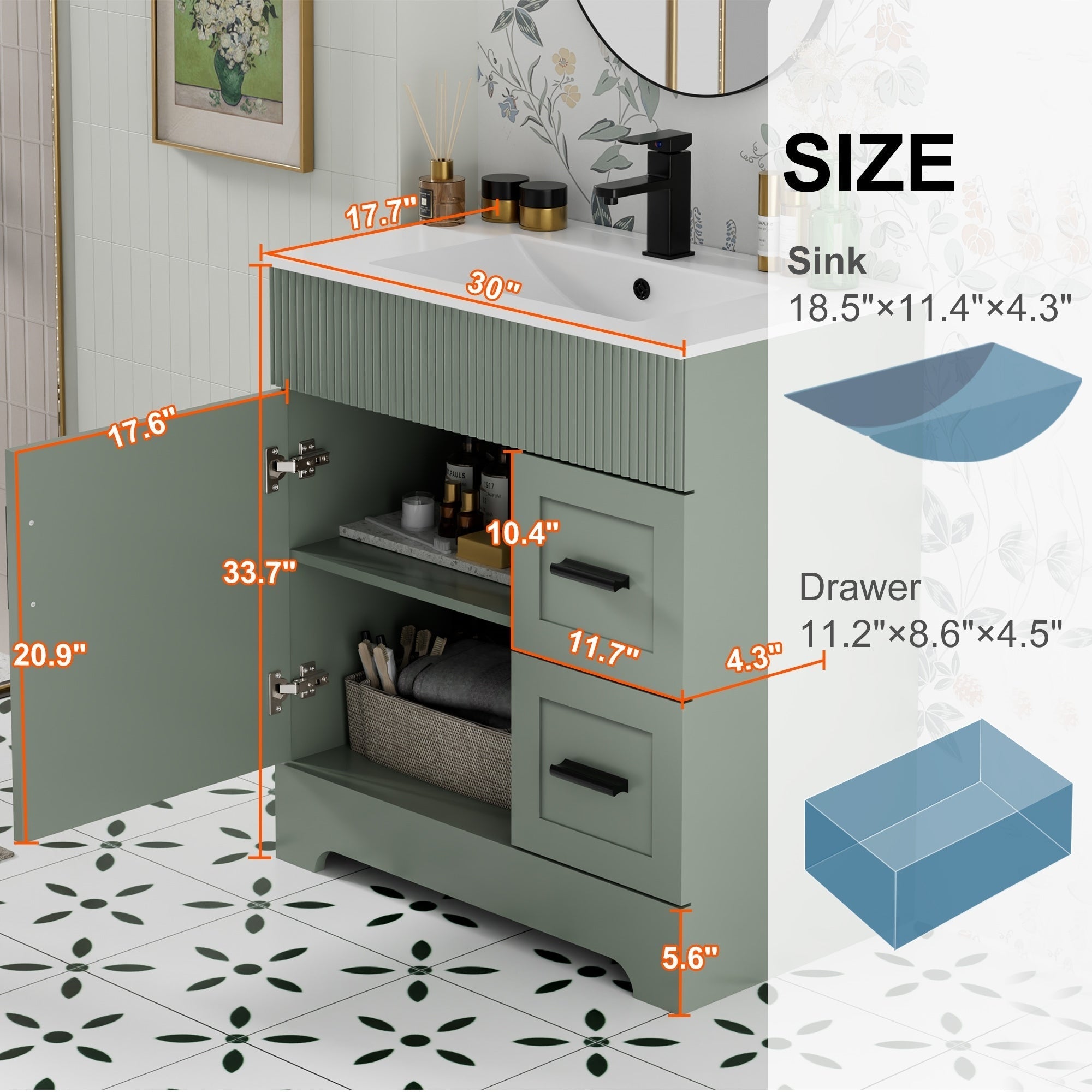 Wavy Line 30/36/48 Bathroom Vanity Set with Sink & Faucet