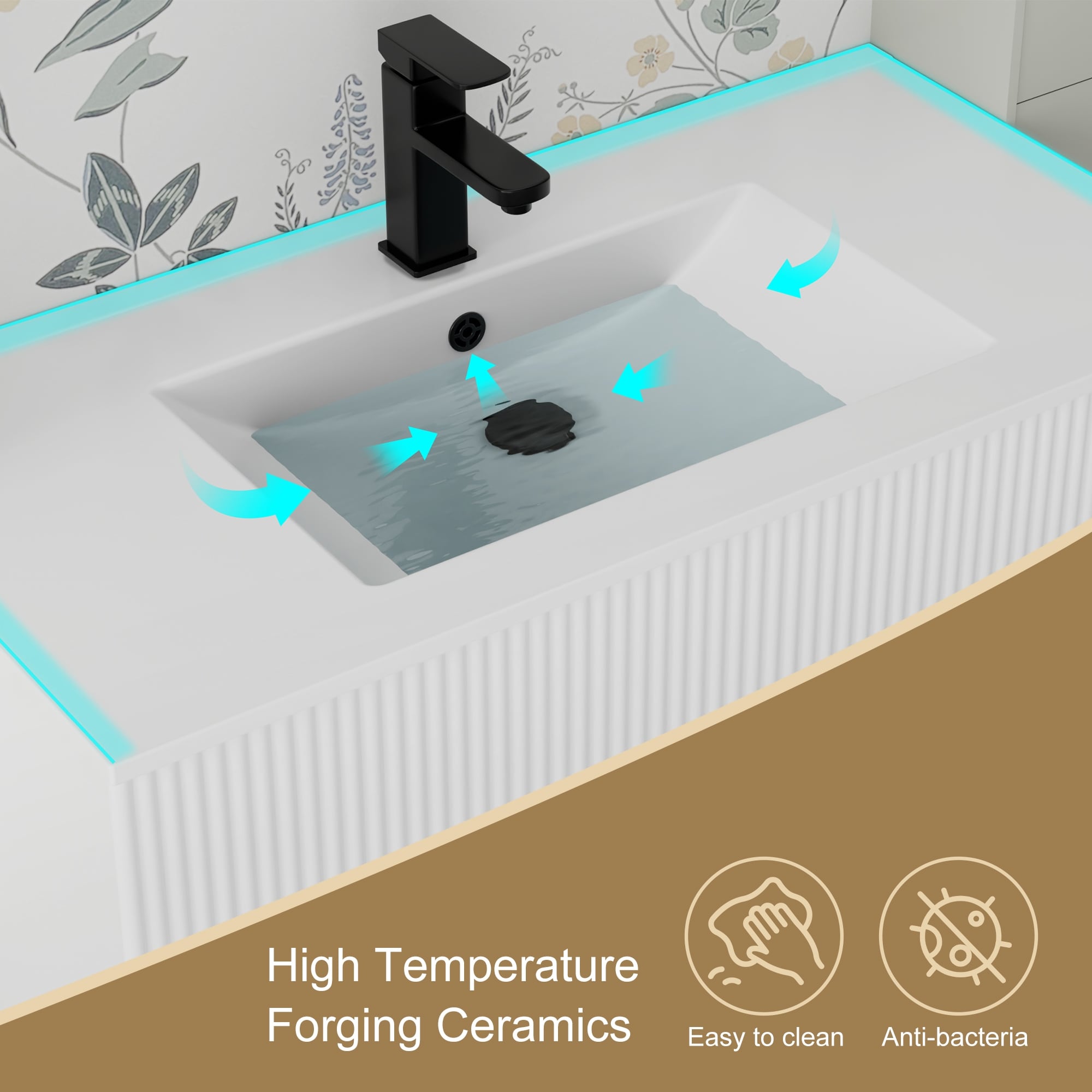 Wavy Line 30/36/48 Bathroom Vanity Set with Sink & Faucet