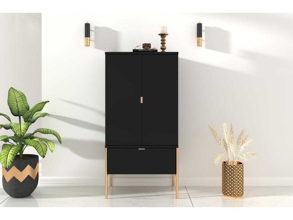 Elegant black Meublori tall sideboard on gold legs / 60 cm