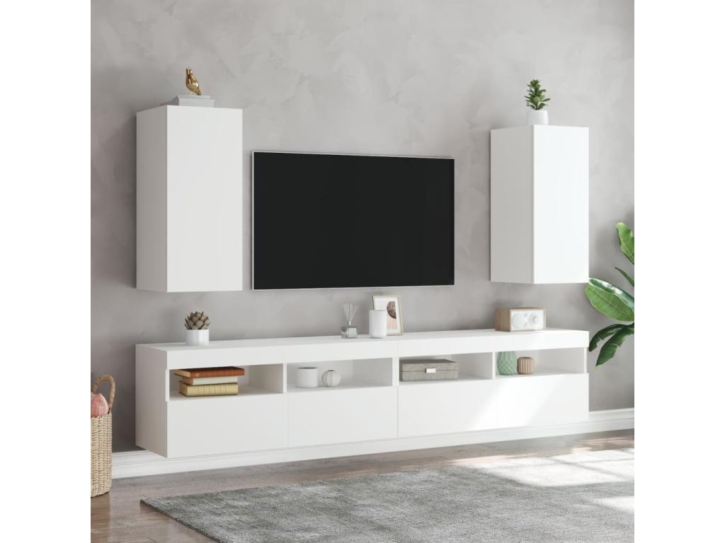 Wall-mounted TV units with Laviecasaères LED lights, 2 pieces, white, 30.5x35x70 cm, WBDO59034