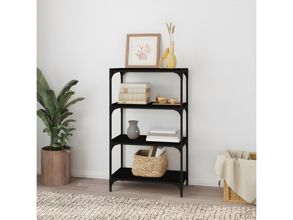 Black bookcase, 60x33x100 cm, engineered wood and steel