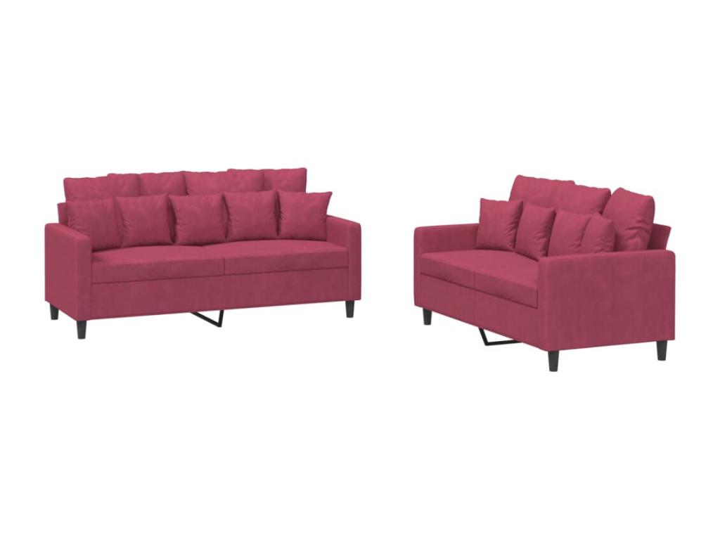 2-piece sofa set with cushions, burgundy velvet